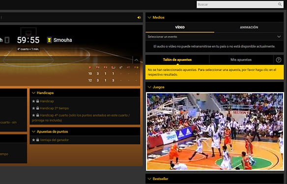 Vista de juegos de baloncesto en vivo desde bwin