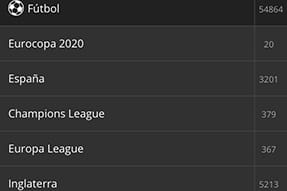 Sección de campeonatos disponibles dentro del apartado de fútbol en la app de Suertia para el móvil.