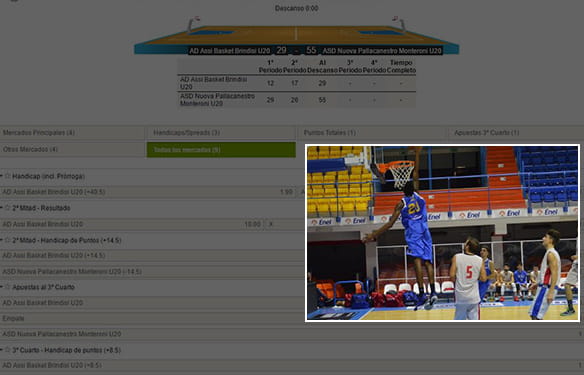 Vista de juegos de baloncesto en vivo desde Sportium